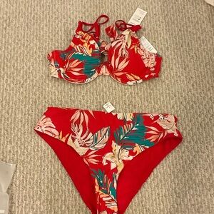 Cupshe Red Tropical Bikini Set